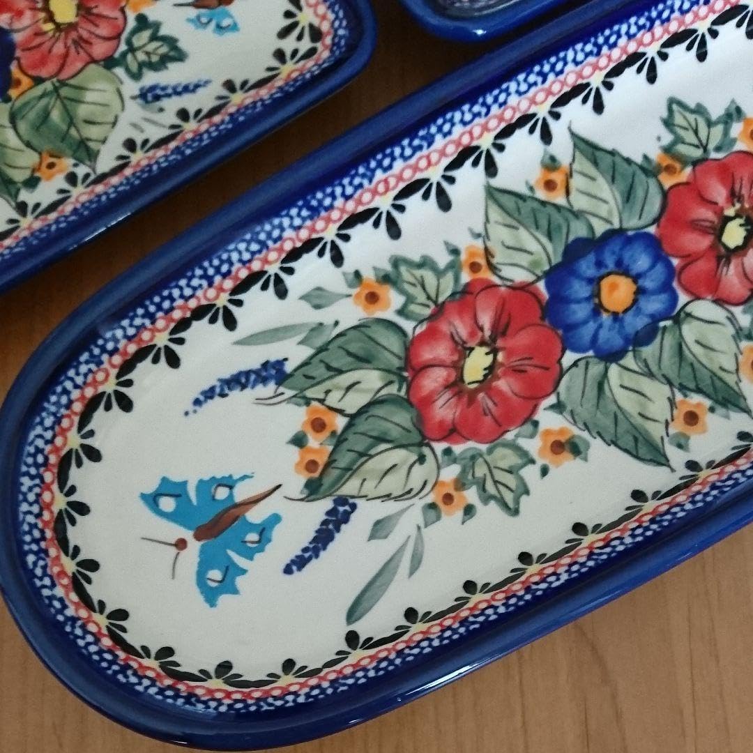 ポーリッシュポタリー お皿 赤花 3個セット レア ポーランド食器 レア